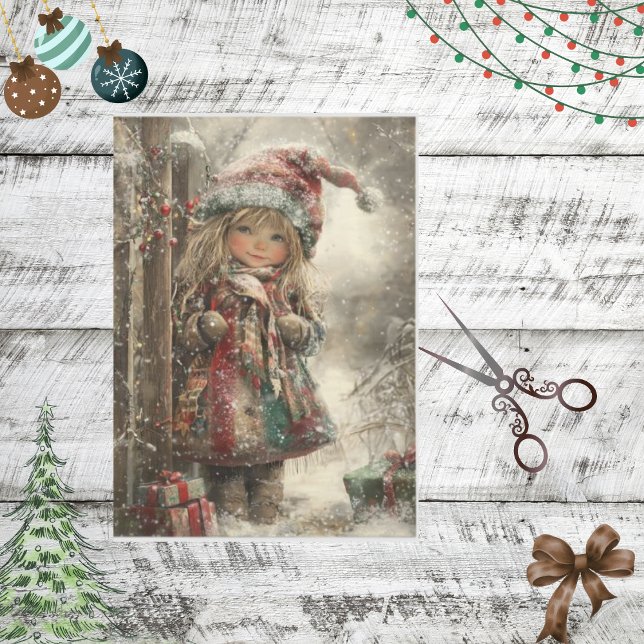 Decoupage Whimsical Christmas Girl Winter Scene  Tissue Paper (Creator Uploaded)