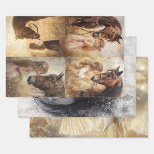 Decoupage Whimsical Collection Horses & Swan  Wrapping Paper Sheet