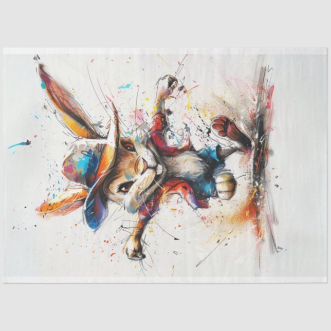 Decoupage Whimsical Coloured Splash Painting Rabbi Tissue Paper (Front)