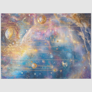 Decoupage Whimsical Comic Scene Gold Blues Tissue Paper