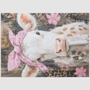 Decoupage Whimsical Cow Pink Bandanna  Tissue Paper