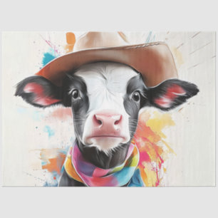 Decoupage Whimsical Cowboy Calf With Hat  Tissue Paper