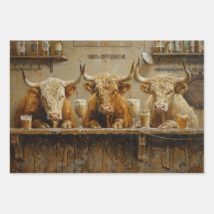 Decoupage Whimsical Cows Saloon Bar Milk Shakes Wrapping Paper Sheet