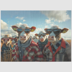 Decoupage Whimsical Cows Standing in Field  Tissue Paper
