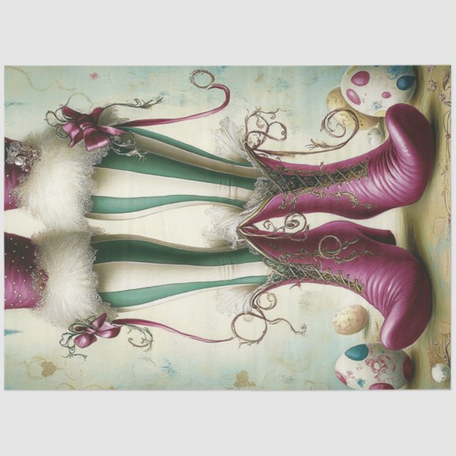 Decoupage Whimsical Easter Striped Stockings Eggs Tissue Paper (Front)