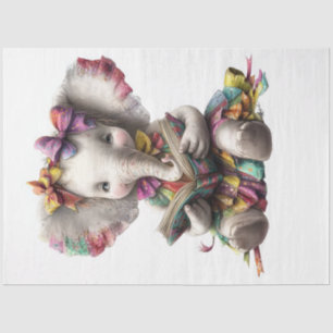 Decoupage Whimsical Elephant Reading to Students  Tissue Paper