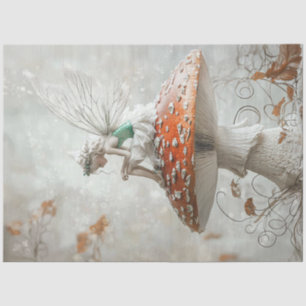 Decoupage Whimsical Fairy On Red White Mushroom  Tissue Paper