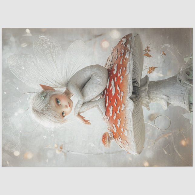 Decoupage Whimsical Fairy Red Mushroom Wings Tissue Paper (Front)