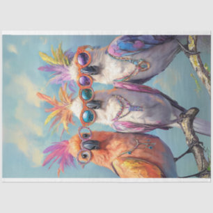 Decoupage Whimsical Fashionably Dressed Cockatoos  Tissue Paper