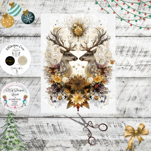 Decoupage Whimsical Floral Christmas Deer Art Tissue Paper