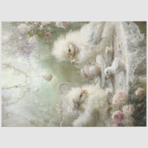 Decoupage Whimsical Fluffy Chickens Tea Party  Tissue Paper