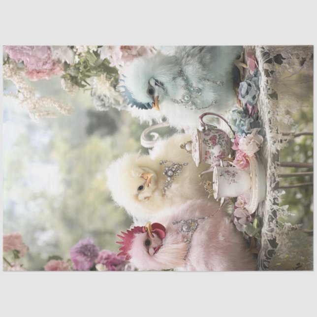 Decoupage Whimsical Fluffy Colourful Chickens Part Tissue Paper (Front)
