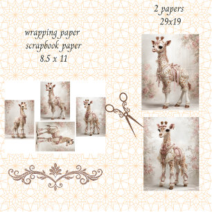 Decoupage Whimsical Giraffe Pink Scrapbooking Wrapping Paper Sheet