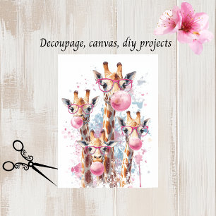 Decoupage Whimsical Giraffes Blowing Bubbles  Tissue Paper