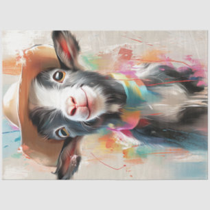 Decoupage Whimsical Goat Cowboy Hat Watercolor Tissue Paper
