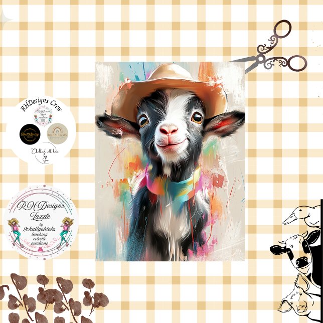 Decoupage Whimsical Goat Cowboy Hat Watercolor  Tissue Paper (Creator Uploaded)
