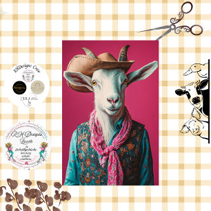 Decoupage Whimsical Goat Pink Background  Tissue Paper