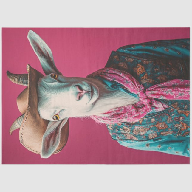 Decoupage Whimsical Goat Pink Background  Tissue Paper (Front)