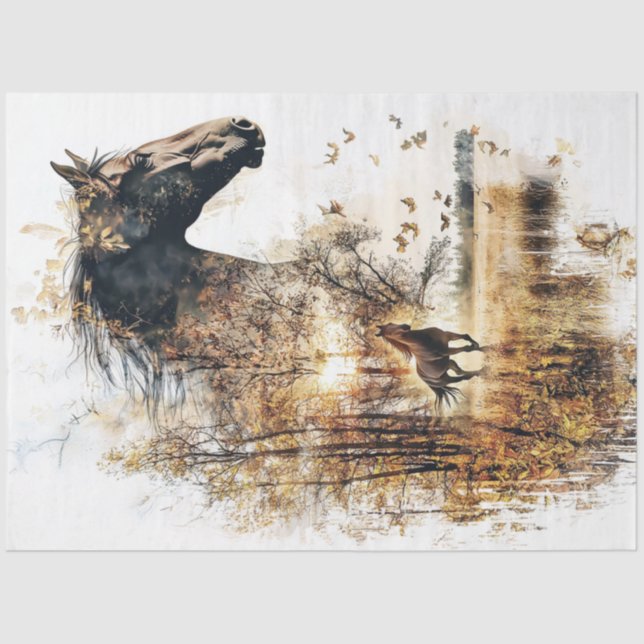 Decoupage Whimsical Harmony Double Exposure Horse  Tissue Paper (Front)