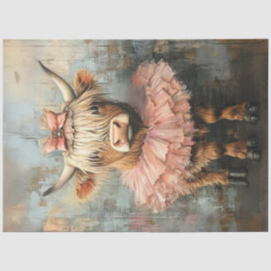 Decoupage Whimsical Highland Calf Pink Tutu Tissue Paper