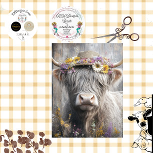 Decoupage Whimsical Highland Cow Flower Hat  Tissue Paper