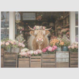 Decoupage Whimsical Highland Cow Flower Shop Tissue Paper