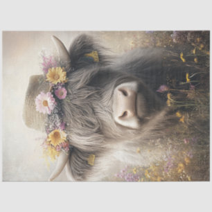 Decoupage Whimsical Highland Cow Wearing Hat  Tissue Paper