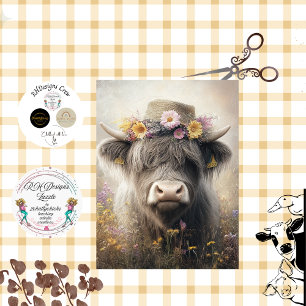 Decoupage Whimsical Highland Cow Wearing Hat  Tissue Paper
