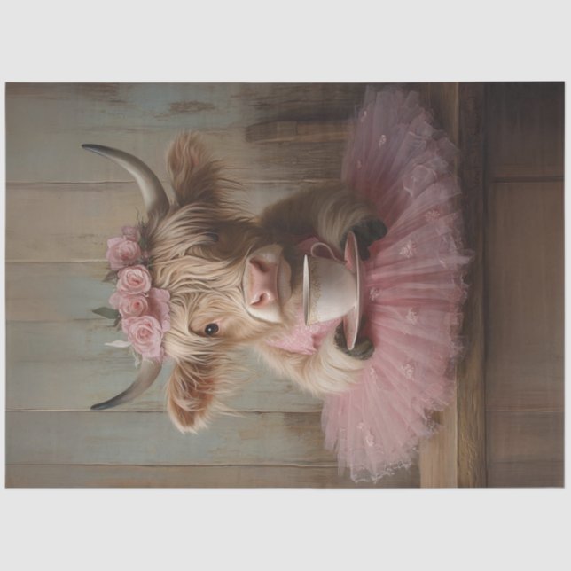 Decoupage Whimsical Highland Mini Cow & Coffee  Tissue Paper (Front)