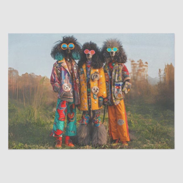 Decoupage Whimsical Hippie Poodles Tissue Paper (Front)