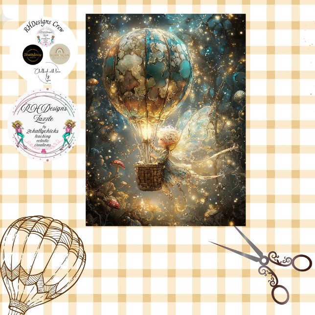 Decoupage Whimsical Hot Air Balloon Fairy Blue Sky Tissue Paper (Creator Uploaded)