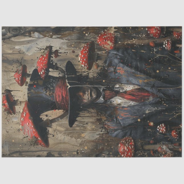 Decoupage Whimsical Image Man Suit Mushrooms Tissue Paper (Front)