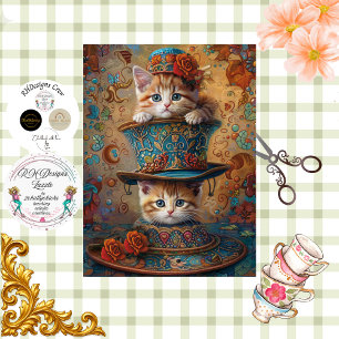 Decoupage Whimsical Kittens Fall Festival Tissue Paper