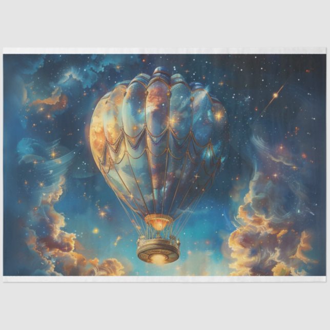 Decoupage Whimsical Night Sky Hot Air Balloon  Tissue Paper (Front)