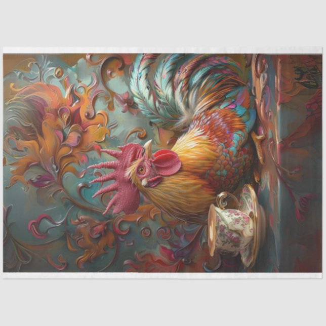 Decoupage Whimsical Ornate Chicken Coffee Break  Tissue Paper (Front)