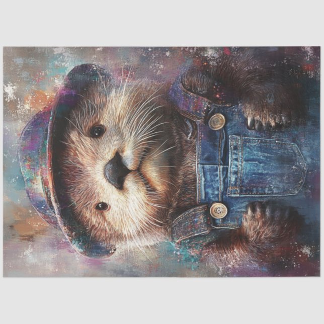 Decoupage Whimsical Painted Portrait Sea Otter Tissue Paper (Front)