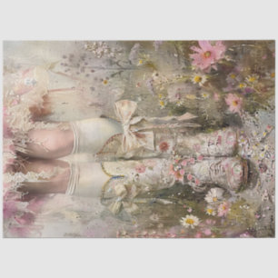 Decoupage Whimsical Peach Coloured Boots & Flowers Tissue Paper