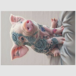 Decoupage Whimsical Piglet Flower Tattoo Tissue Paper