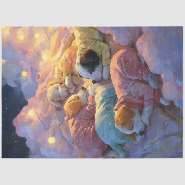 Decoupage Whimsical Puppies Pyjamas in the Clouds  Tissue Paper (Front)