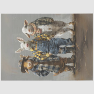 Decoupage Whimsical Rabbit, Goat, Sheep Farmers  Tissue Paper