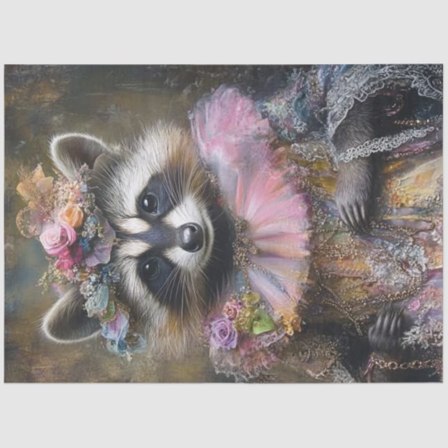 Decoupage Whimsical Racoon Ruffled Coloar Tissue Paper (Front)