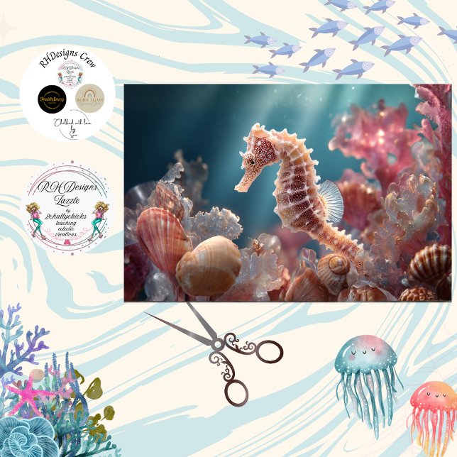 Decoupage Whimsical Seahorse Underwater World  Tissue Paper (Creator Uploaded)