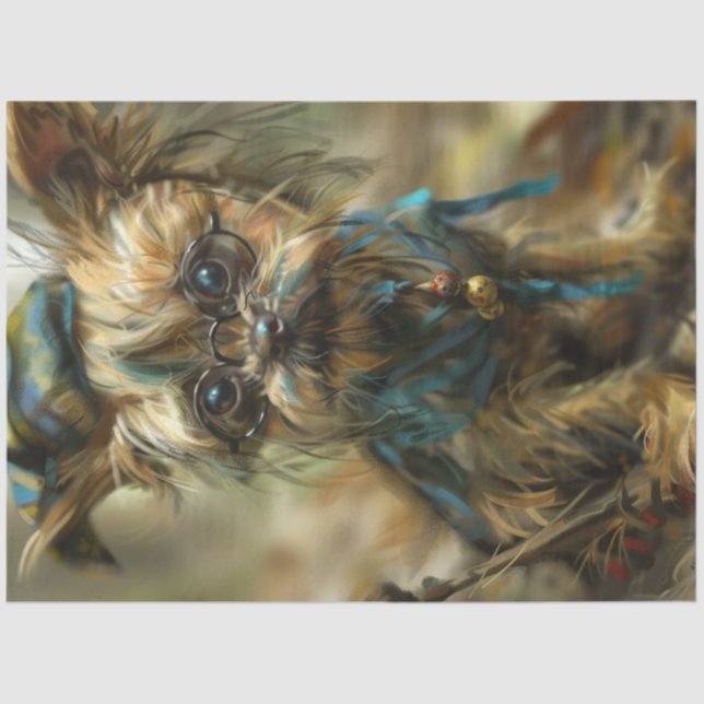 Decoupage Whimsical Shaggy Yorkie  Tissue Paper (Front)