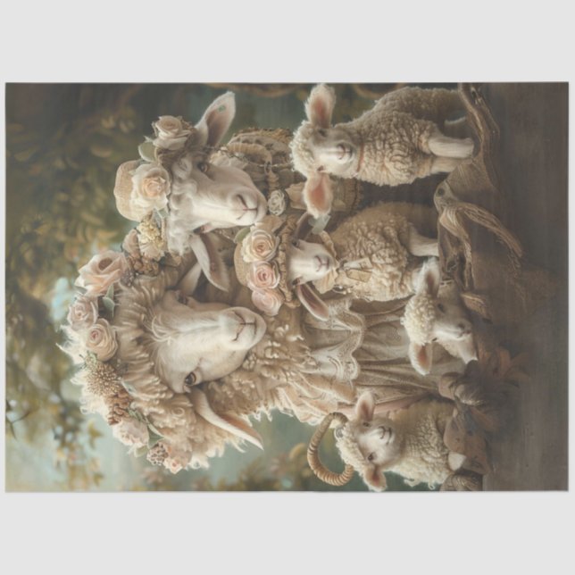 Decoupage Whimsical Sheep Family on the Farm Tissue Paper (Front)