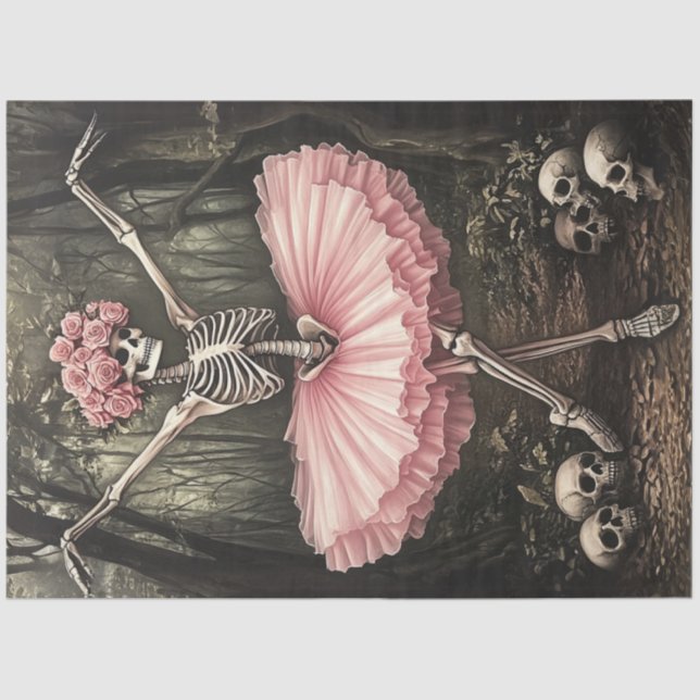 Decoupage Whimsical Skeleton Dancing in Tutu Tissue Paper (Front)