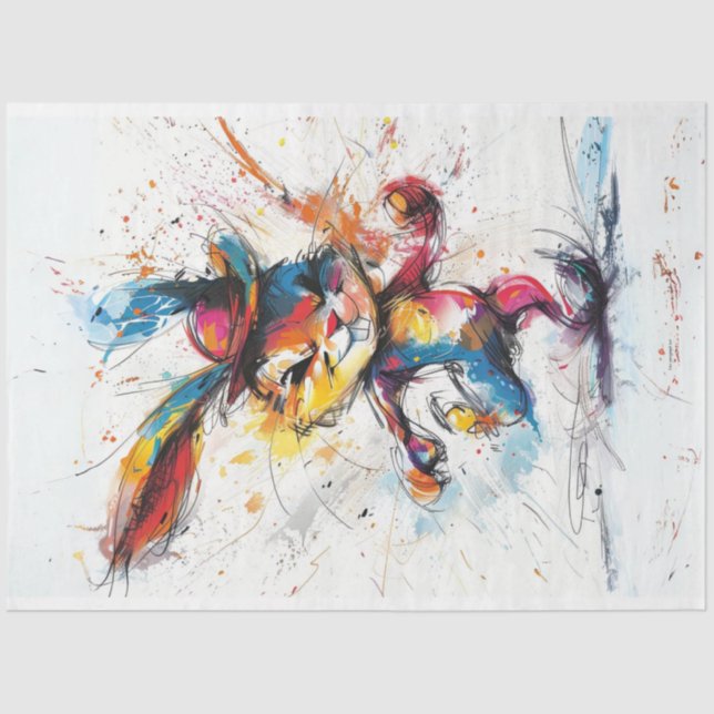 Decoupage Whimsical Splash Painting Rabbit  Tissue Paper (Front)