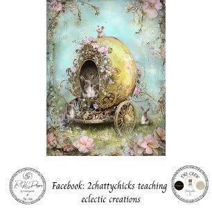 Decoupage Whimsical Spring Easter Rabbit Carriage Tissue Paper