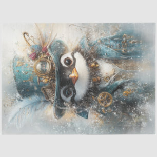 Decoupage Whimsical Steampunk Penguin on Adventure Tissue Paper