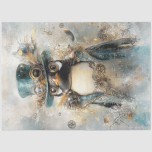 Decoupage Whimsical Steampunk Penguin Teals Tissue Paper