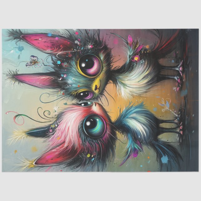 Decoupage Whimsical Styling Cats Vibrantly Coloure Tissue Paper (Front)